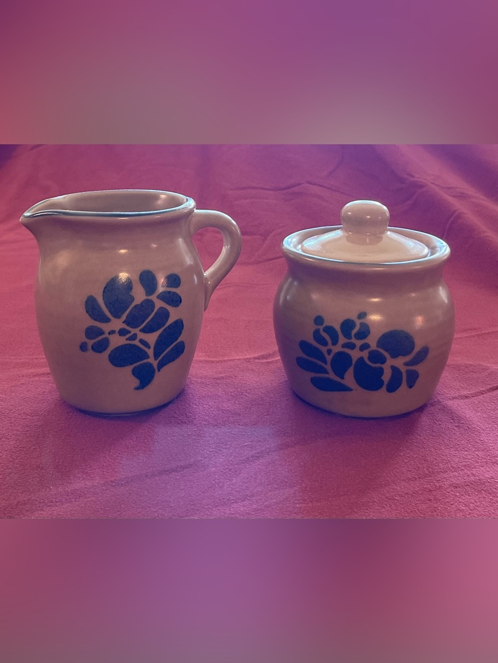 Vintage Pfaltzgraff Folk Art Creamer & Sugar Bowl Set Ceramic Farmhouse